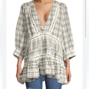 FREE PEOPLE Plaid Time Out Lace Tunic